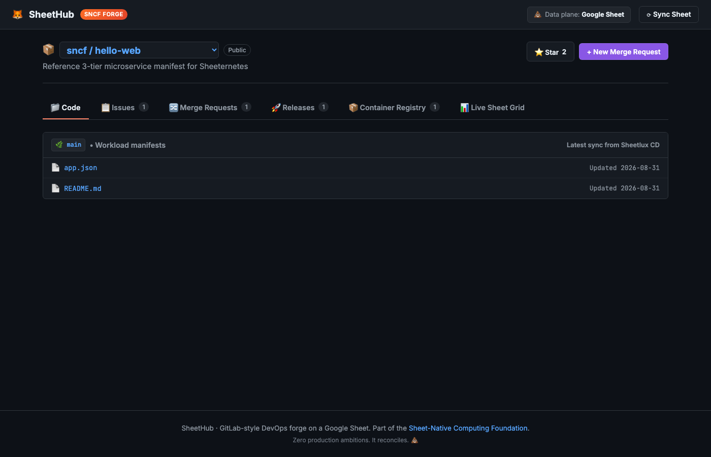 SheetHub, the forge, with the new Container Registry tab