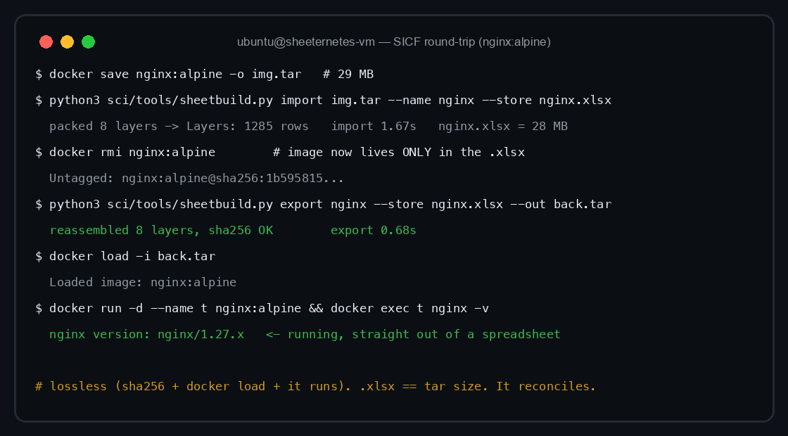 A real nginx image round-tripped through an Excel workbook and started