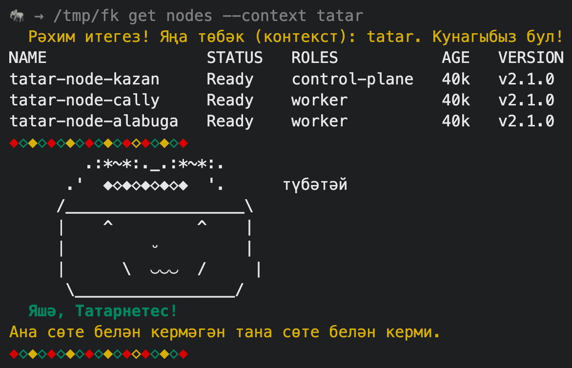 get nodes: the cluster nodes, in Tatar